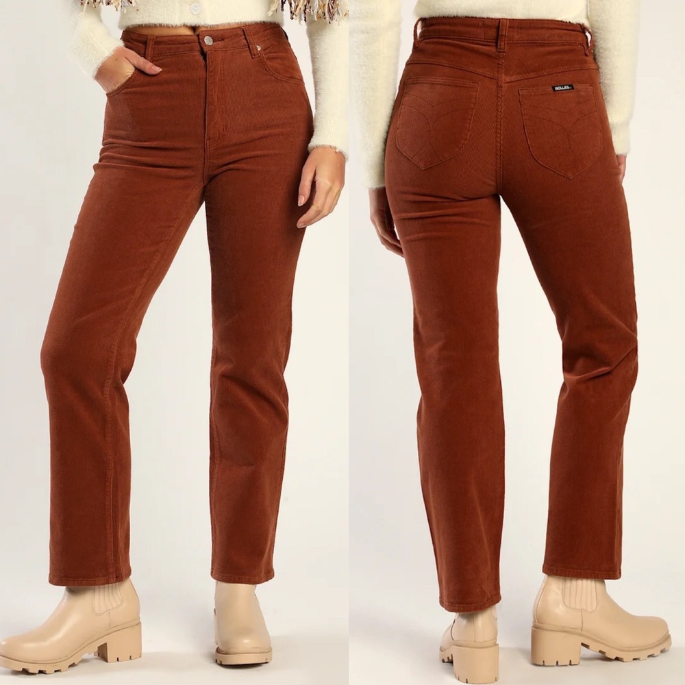 Rollas High Rise Straight Cords Brown‎ Womens Size 27 Corduroy Boho Pants Retro